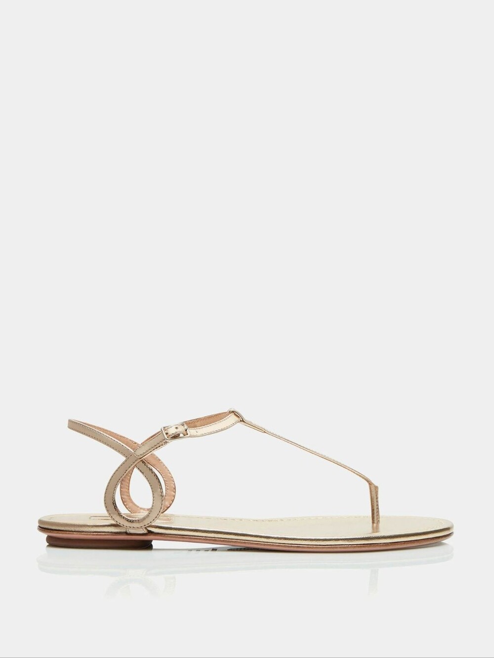 Aquazzura Gold Almost Bare Flat Thong Sandals Metallic Leather Sz EU 35.5 - Picture 7 of 15